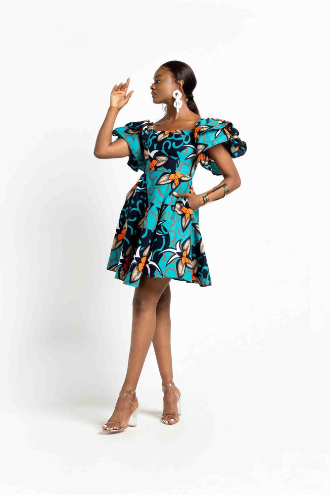 Sally African Print Mini Dress - Eye-catching Ruffled Sleeves