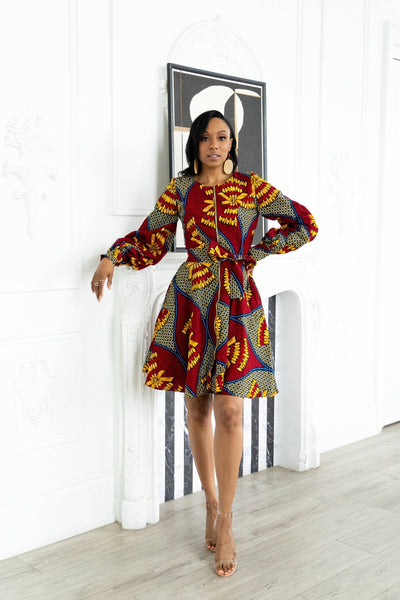 Women's Ruched Short Sleeve Dress- African Dresses - Kejeo Designs