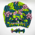 NITA African Print Bonnet II Set (Ball Knot) (GREEN) - KEJEO DESIGNS